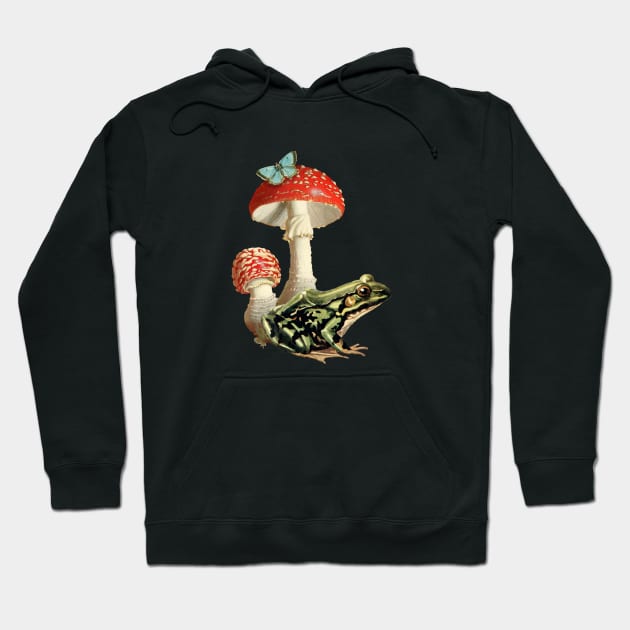 Frog Mushroom and Butterfly Composition, Cottagecore Aesthetic Toad, Cute Botanical Arrangement of Phrog Hoodie by Ministry Of Frogs